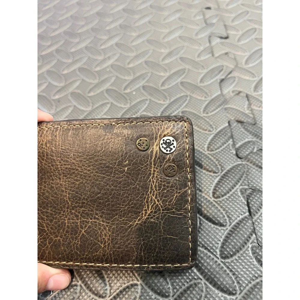 Relic Bifold Wallet Mens OS Brown Distressed Leather Skull Studs Biker Edgy